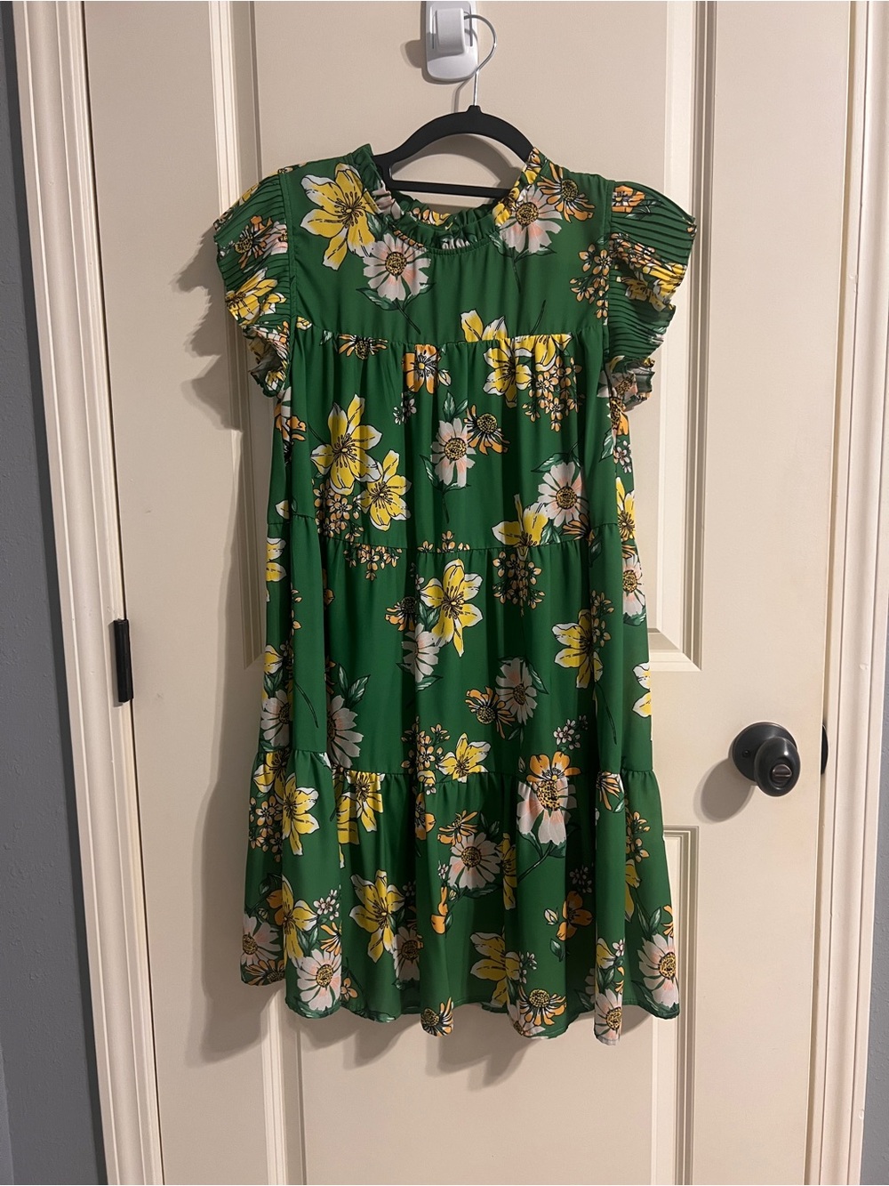 Green Floral Casual Flutter-Sleeve Women's Dress